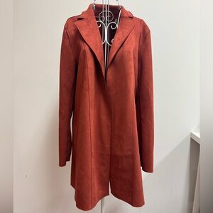 T Tahari Burnt Orange Trench Style Faux Suede Coat, Medium